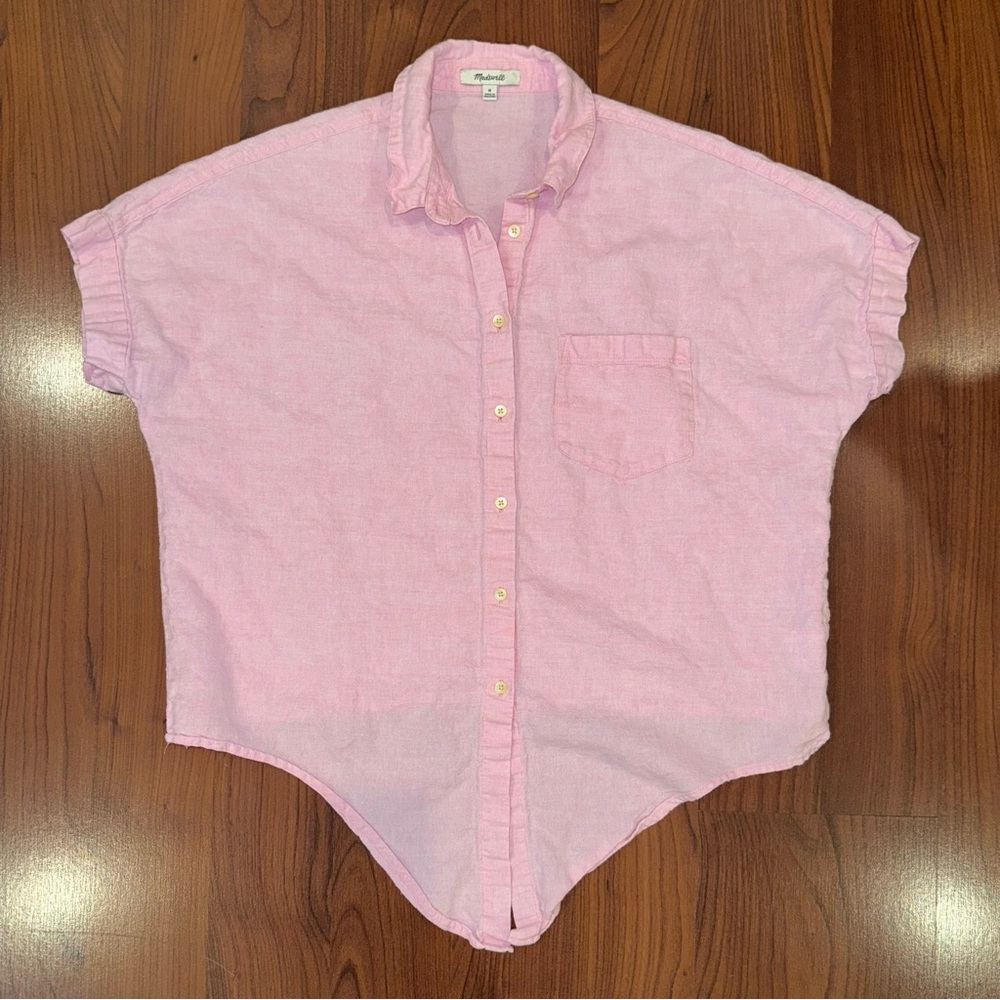 Madewell Pink Button-Up Shirt with Tie Waist detail Size Medium